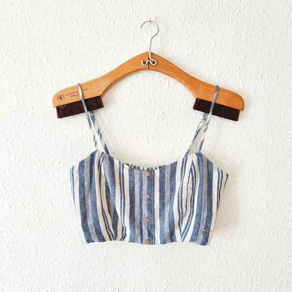 Pull & Bear Blue & White Stripe Crop Top & Short Coord Set - Picture 2 of 5